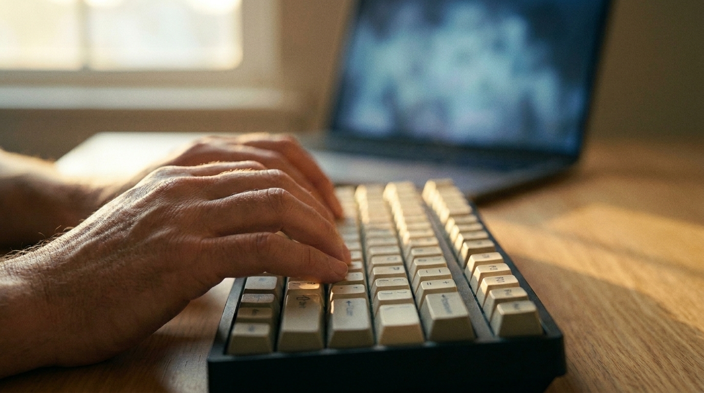 Hands typing on a mechanical keyboard at speed
